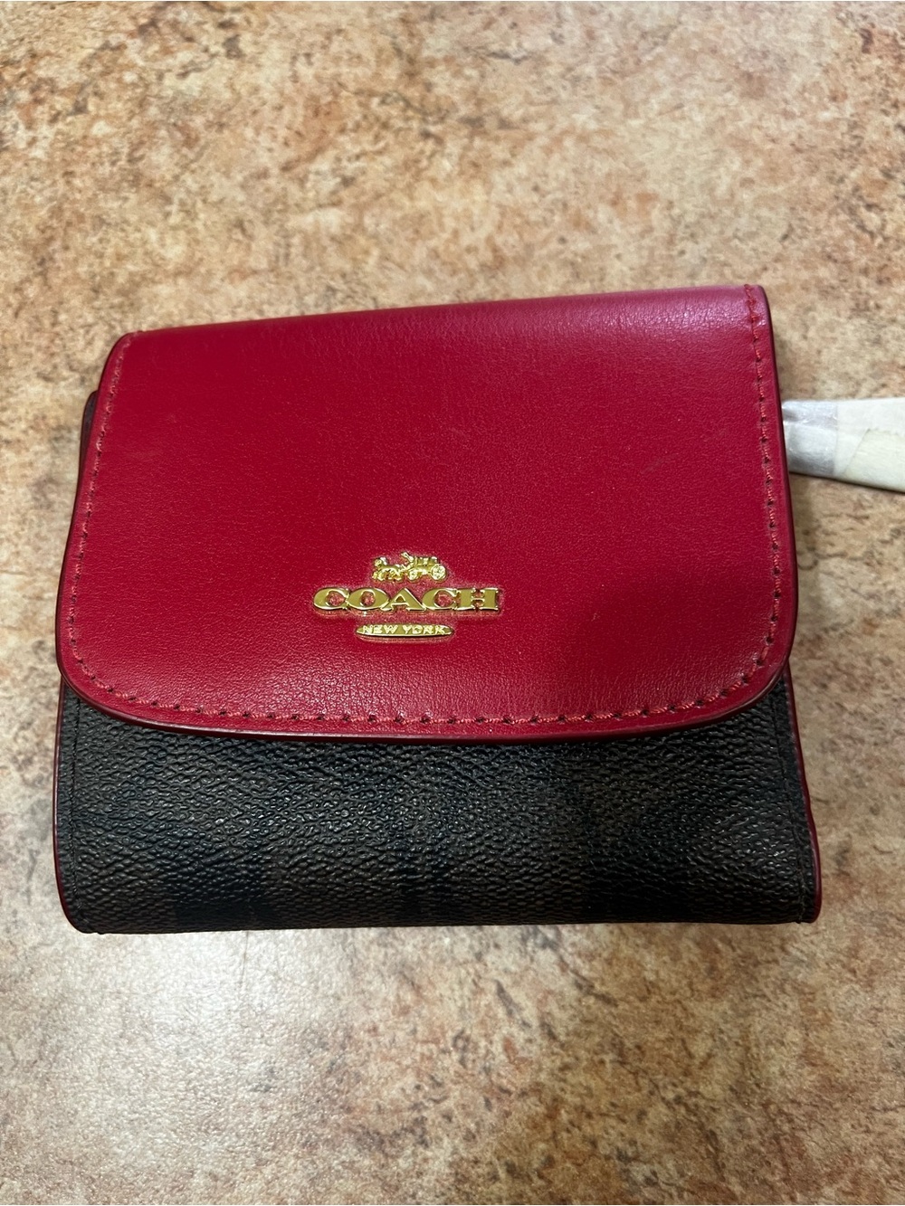 Coach Red and Black Leather Compact Wallet